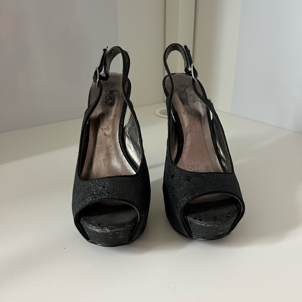 Qupid black glitter peep toe heels size 7 women’s